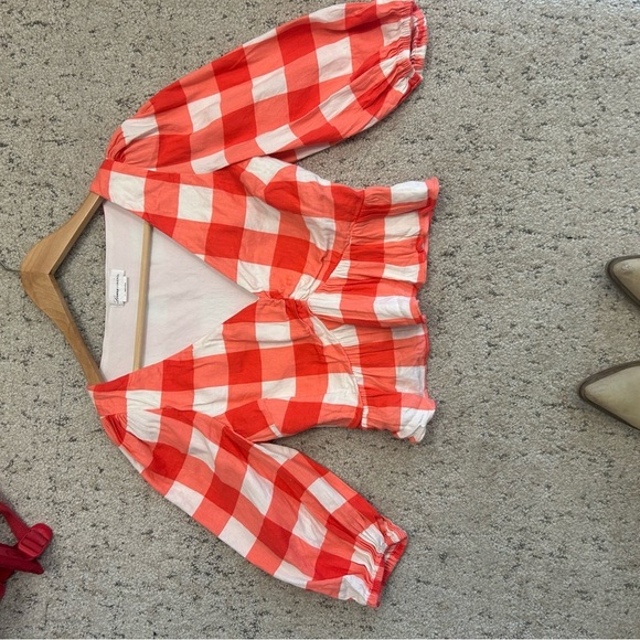 Lovers + Friends NWOT Sz. S (Revolve) gingham crop linen blend lined blouse - Picture 9 of 16